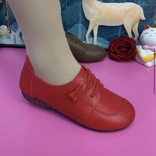 意尔康心选软皮牛筋软底妈妈鞋2026秋季新款单鞋女平底豆豆鞋中老