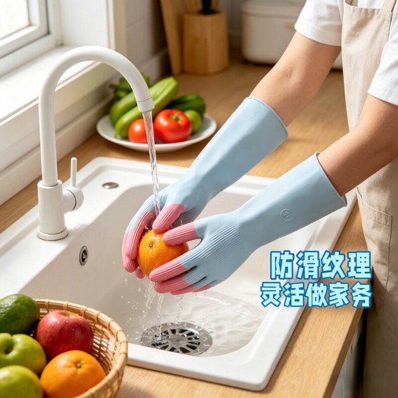 夏季轻款防水家务手套缤彩乳胶防滑贴手洗碗刷碗厨房家务清洁耐磨