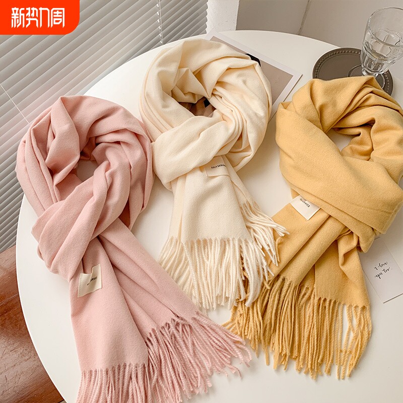 围巾女2025新款纯色秋冬季保暖羊绒围脖男披肩灰色红色白色黑色