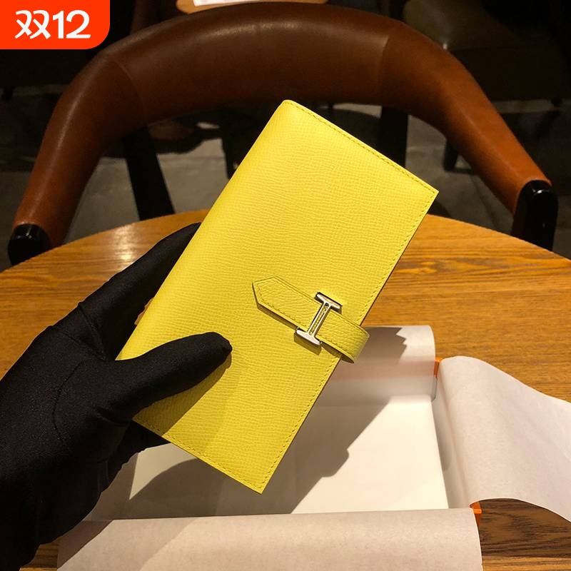 爱马女家钱包新款女长款真皮H扣钱夹手掌纹头层牛皮西装夹男女通