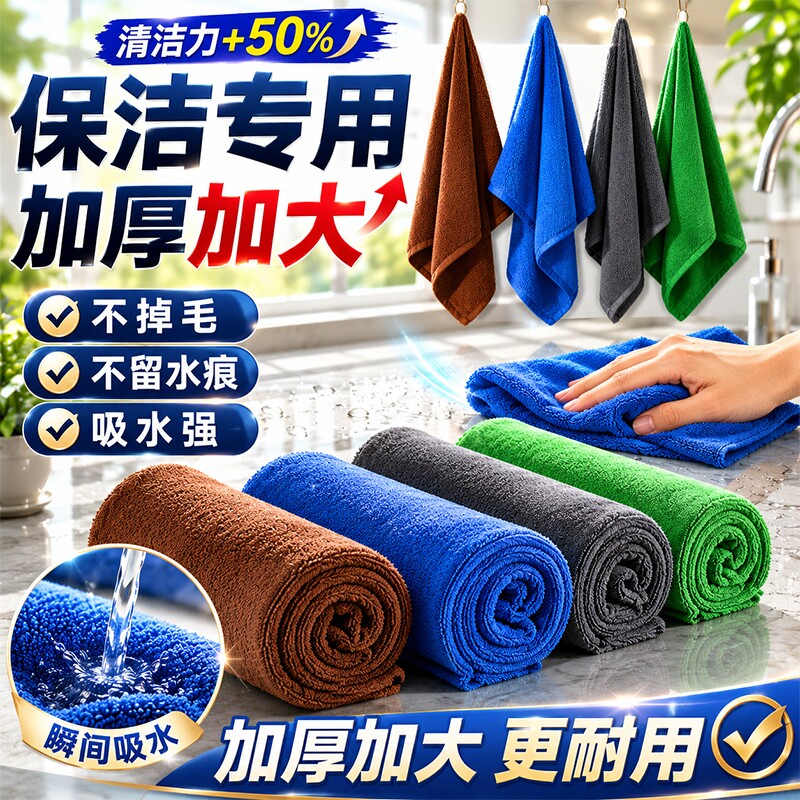 家政毛巾保洁专用厨房抹布清洁吸水不掉毛加厚洗车擦玻璃地板擦车