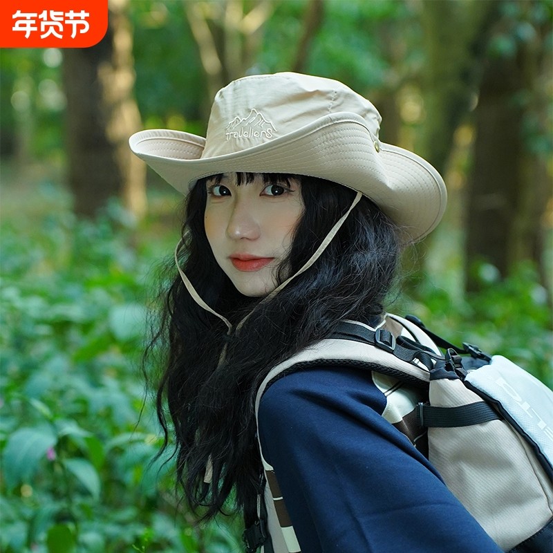 2025徒步夏季西部牛仔速干新款露营登山帽女户外防水遮阳防晒帽子