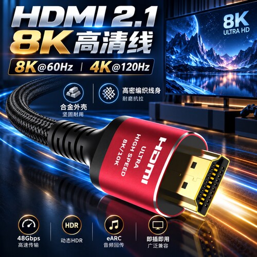 HDMI线HDMI高清线2.1连接8K笔记本电脑显示器电视4K视频延长数据