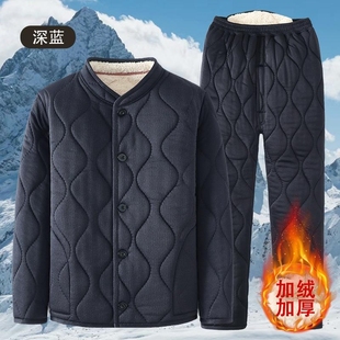 加绒加厚保暖棉衣中老年爸爸驼绒棉服长袖 冬季 套装 棉袄棉裤 男士