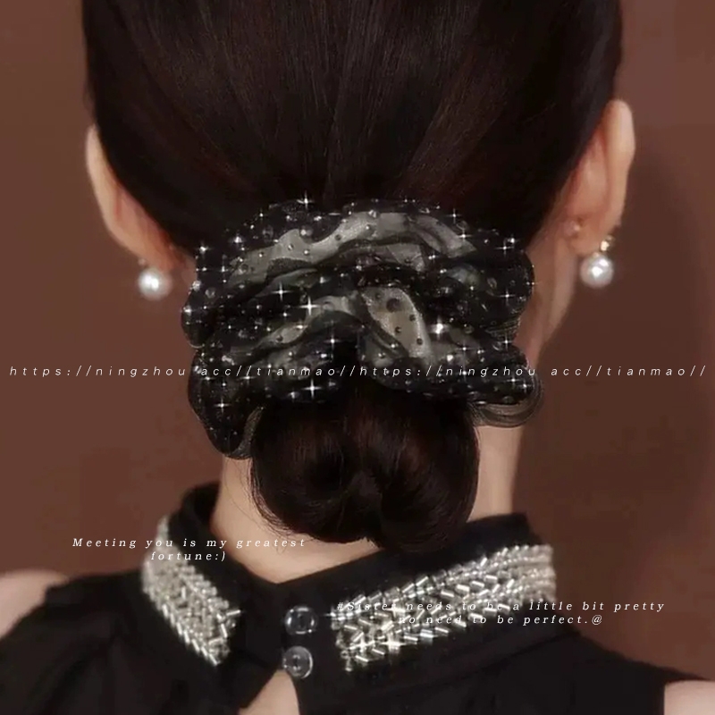 韩式双层欧根纱满天星发圈