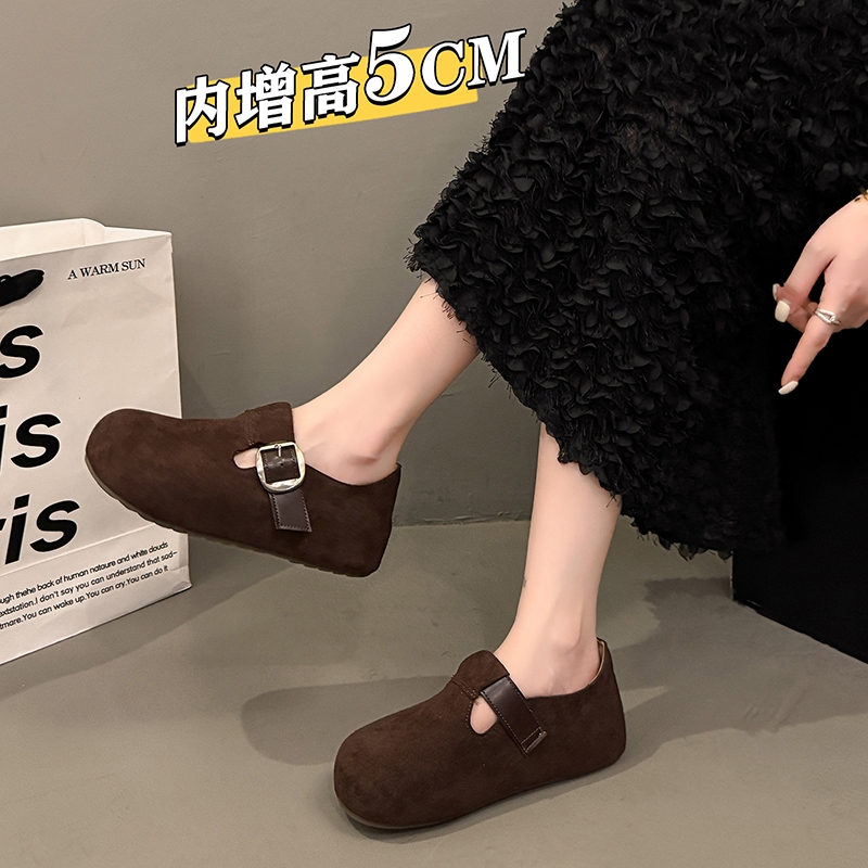 内增高厚底全包勃肯鞋女2025秋季新款一脚蹬豆豆鞋博肯单鞋乐福鞋