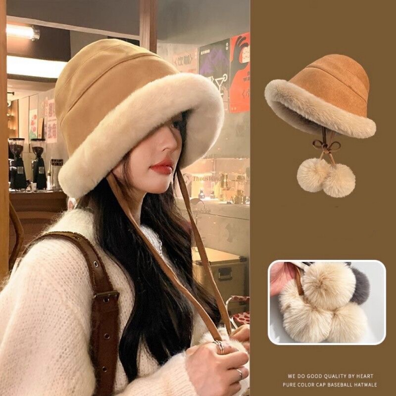 大头围毛绒帽子女款2025新款冬季保暖防寒雷锋帽加绒加厚护耳盆帽