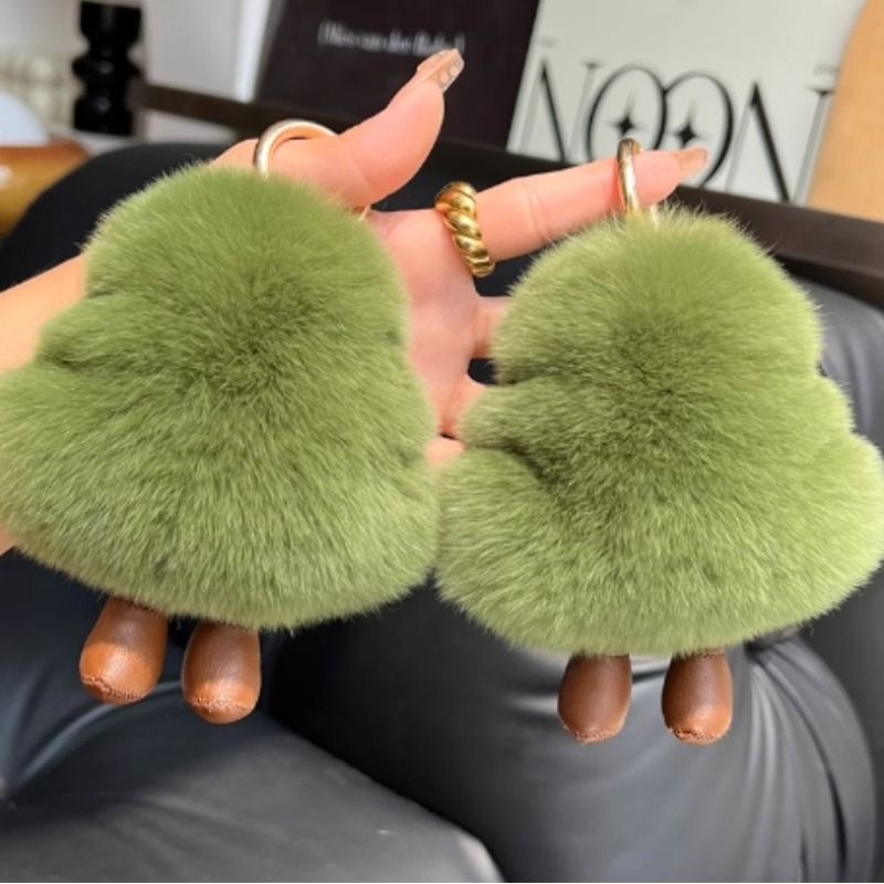 可爱小树獭兔毛小树汽车钥匙扣挂件毛绒球公仔玩偶书包包挂饰可爱