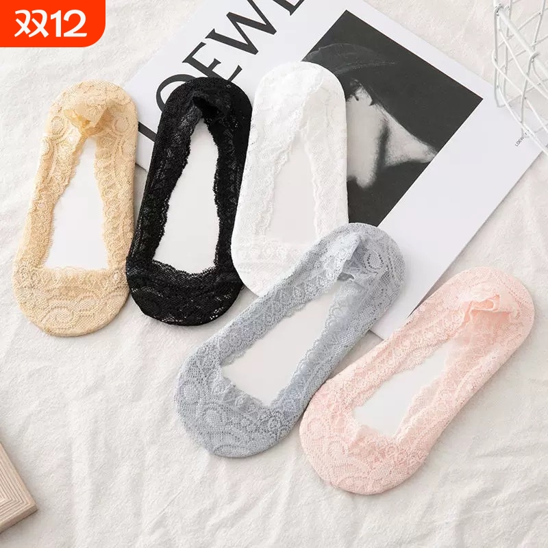 蕾丝船袜女隐形袜网眼夏薄款防滑透气短袜子防勾丝浅口不掉跟女袜