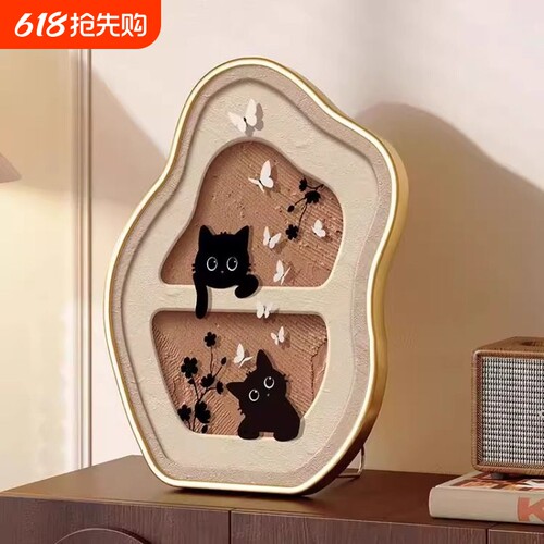 中古风桌面装饰画小众艺术摆画喵咪复古卧室床头柜电视柜摆件礼物