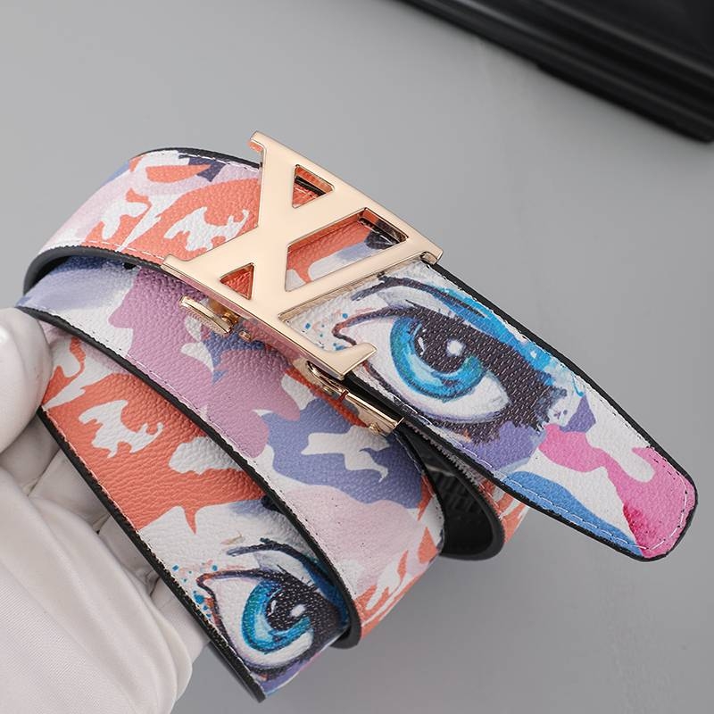 爱马男仕新款潮流男士皮带真皮百搭字母涂鸦自动扣学生腰带牛仔裤