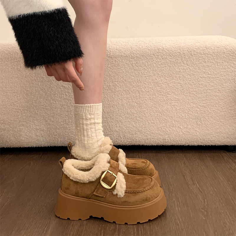 厚底增高加绒保暖雪地靴女鞋2025新款冬季毛毛鞋勃肯鞋乐福鞋棉鞋
