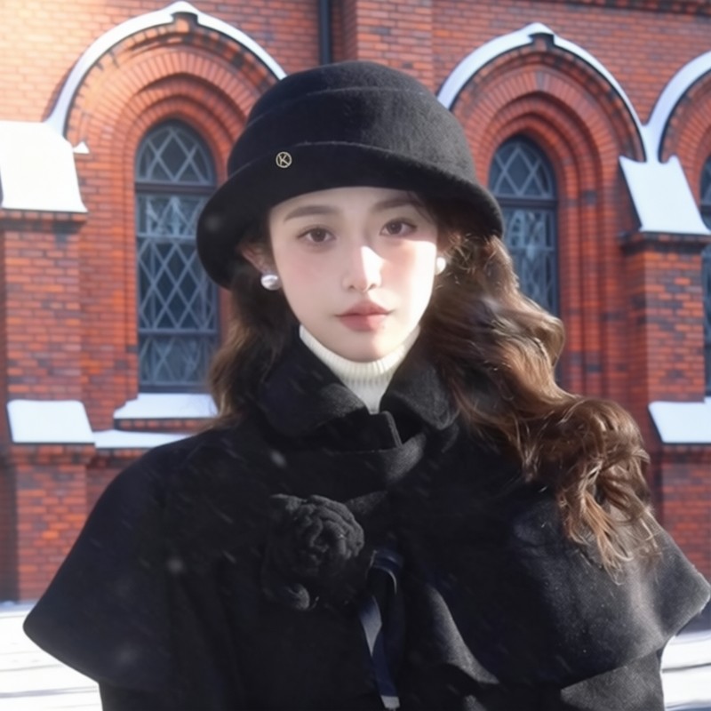 黑色赫本风羊毛千金帽子女士秋冬季英伦礼帽高级感保暖百搭马术帽