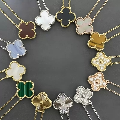 四叶草项链高质量白贝母幸运项链黑玛瑙红玉髓百搭轻奢满钻锁骨链