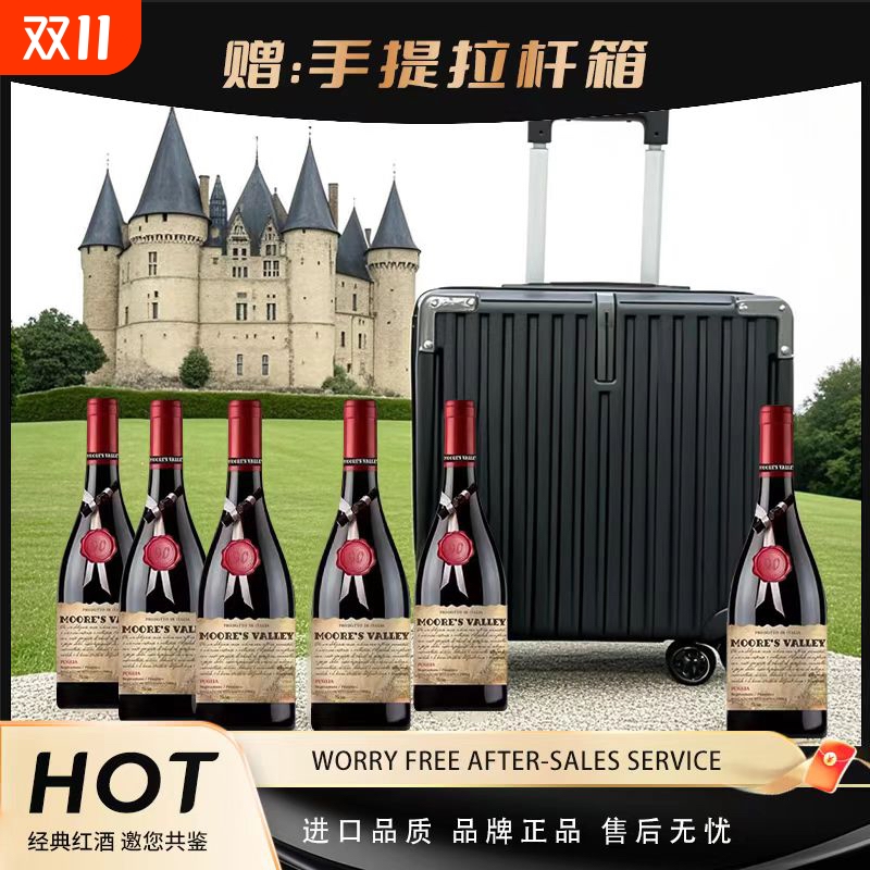 意大利正品进口 18度庄园老藤干红葡萄酒6瓶750ML赠送手提拉箱