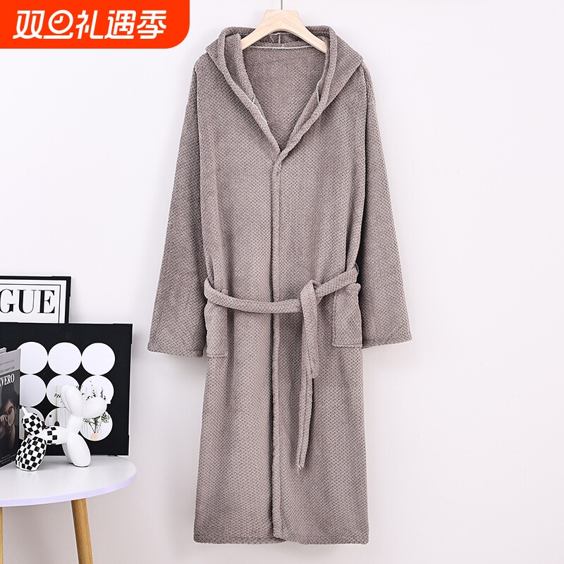 浴袍睡袍浴衣可穿浴巾吸水速干洗澡秋冬男女情侣连帽加厚成人长款