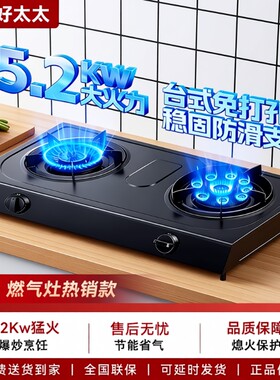 煤气灶家用台式双灶天然气液化气燃气灶双眼猛火带熄火保护灶具