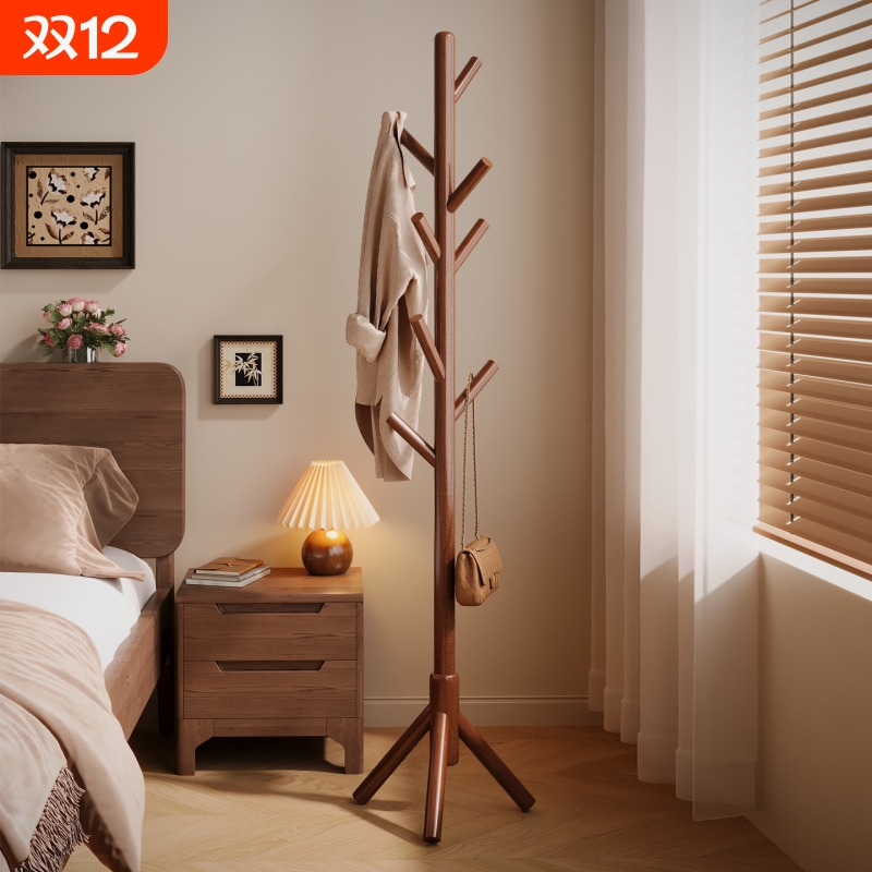 实木挂衣架卧室落地家用加厚