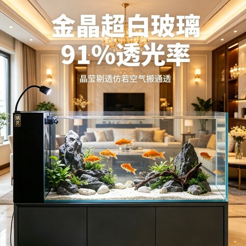 鱼缸溪流缸客厅桌面侧滤一体成型造景过滤制氧侧过滤生态金鱼缸