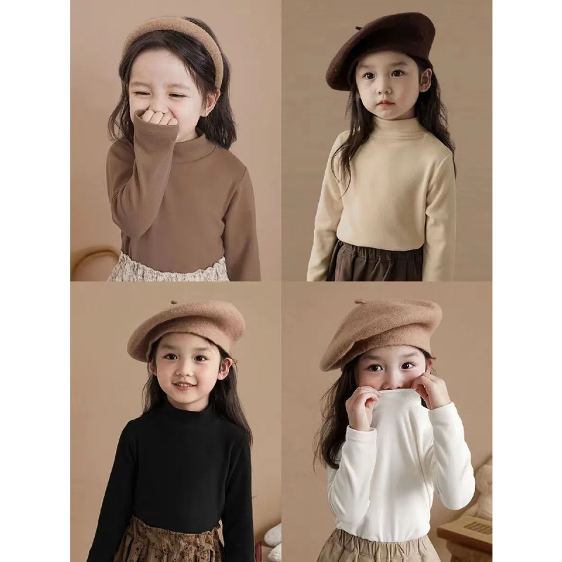 【两件装】双面德绒半高领秋冬季儿童装长袖T恤百搭中小童打底衫A