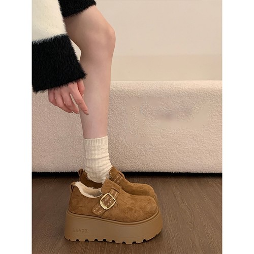 松糕厚底增高加绒勃肯鞋女鞋子2025新款冬爆款雪地靴毛绒乐福棉鞋