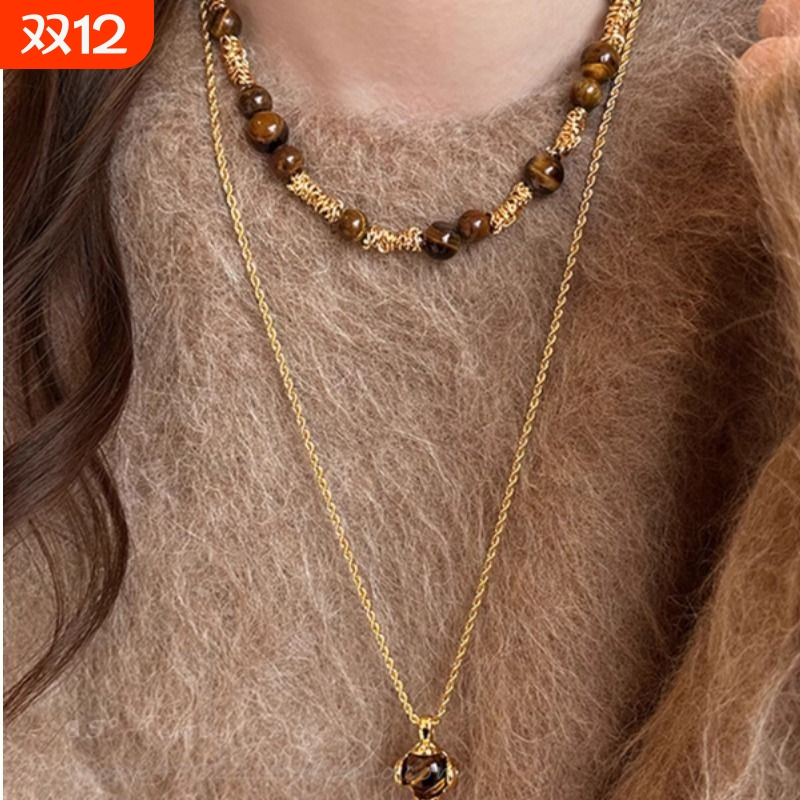 古虎眼石链复古气质拉德项链秋冬