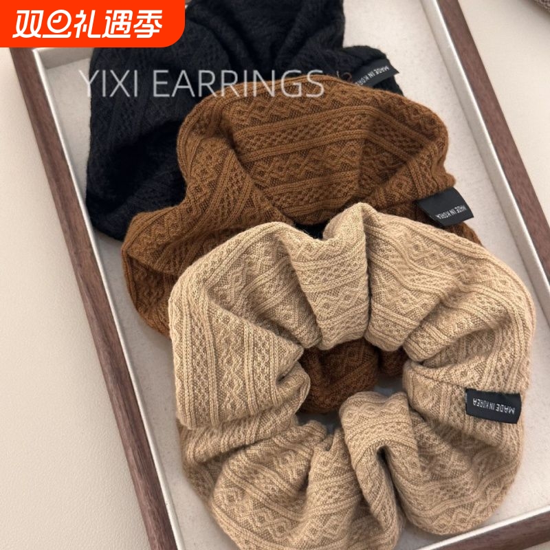 秋冬奶咖色布艺复古花纹大肠发圈女高马尾头花发绳皮套头绳发饰