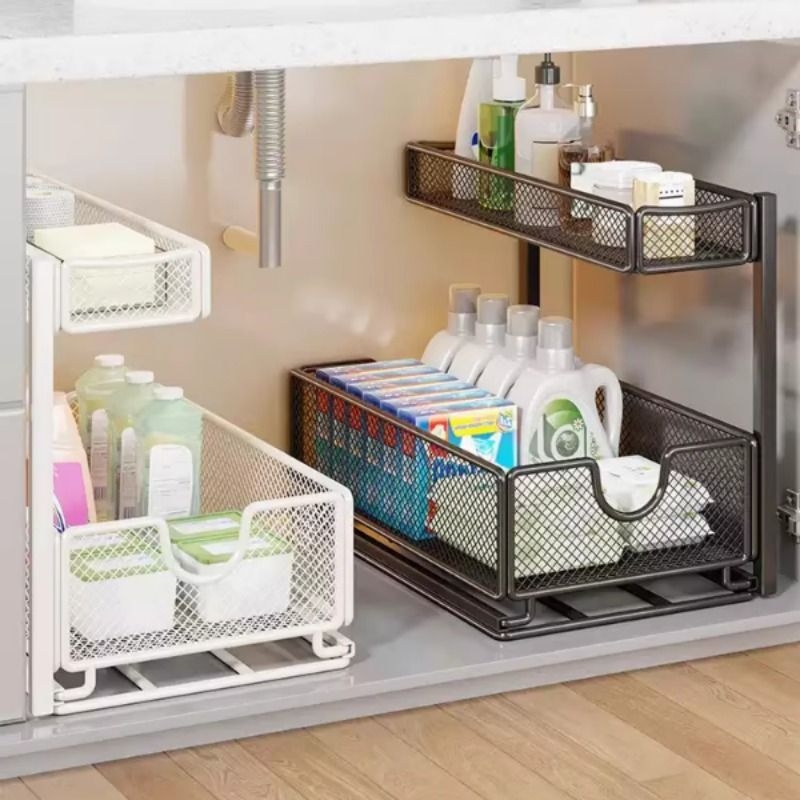 厨房下水槽抽拉式多层拉篮置物架多功能橱柜内分层收纳储物筐神器