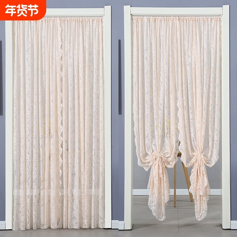 纱帘飘窗内开窗钉珠法式复古魔术贴免打孔蕾丝田园窗帘门帘隔断帘