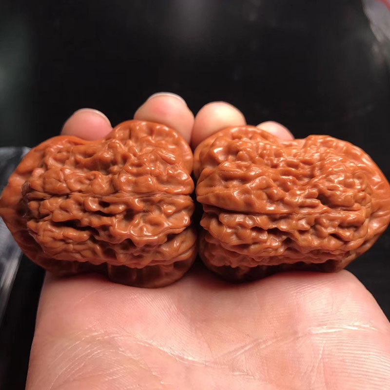 文玩麻核桃王勇手把件一对大花生异型盘山官帽机刷抛光包浆玩核桃