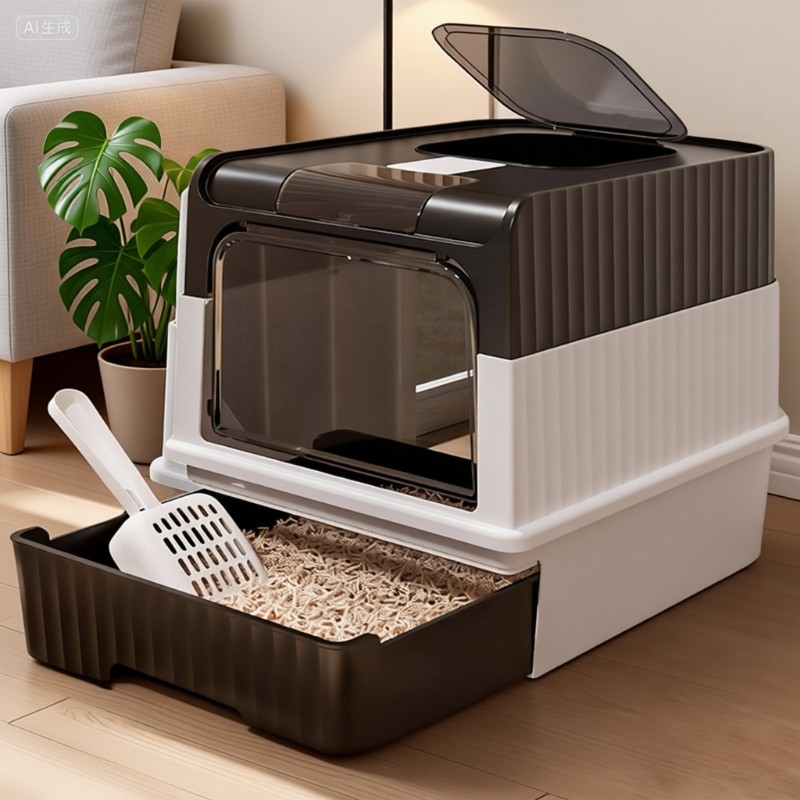 全封闭猫砂盆超大号式防带砂厕所除臭防外溅顶入一体式特大猫沙盆