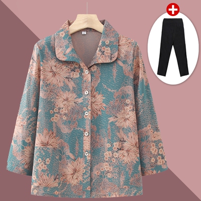 妈妈春秋长袖衬衫上衣奶奶衣服