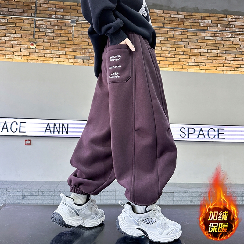 男童加绒裤子春秋冬2025新款儿童运动裤中大休闲加厚炸街卫裤过冬