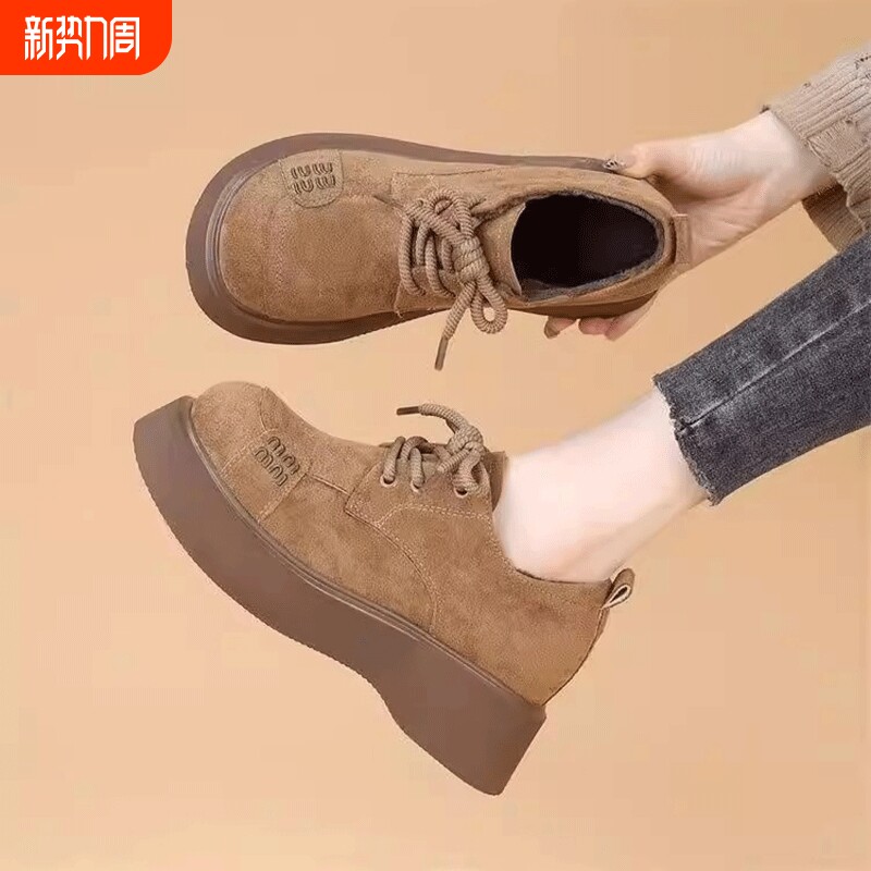 厚底勃肯单鞋女春季2026新款百搭复古系带松糕法式时尚单女鞋圆头