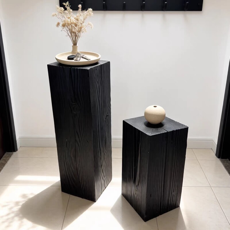 实木碳化黑原木墩摆件树桩矮木凳玄关花架展示架简约方形可移动