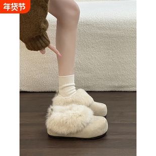 内增高毛毛浅口保暖雪地靴女2025冬季新款加绒保暖短筒厚底毛毛靴