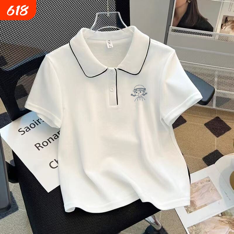 女童男童polo衫2026夏季儿童短袖T恤中大童女孩洋气白色上衣纯棉