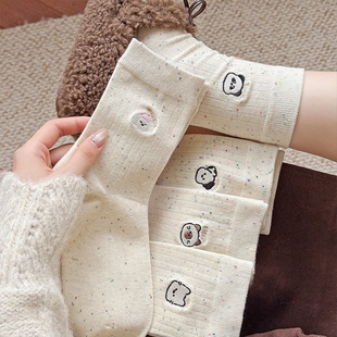 卡通点子纱堆堆袜子女款春秋软糯无骨中筒袜秋冬女生运动防臭长袜