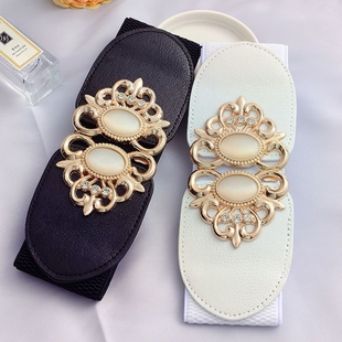 百搭固定 饰皮带带钻裙带韩版 女士松紧腰带宽腰封女式 弹力裙子装