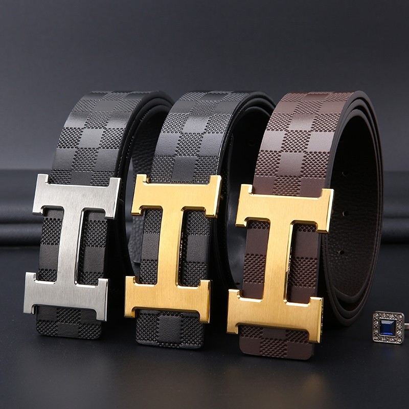 爱马男仕皮带男真皮头层牛皮平滑扣腰带新款纯牛皮送礼层青年裤带