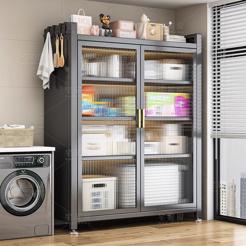 碳钢阳台储物柜防潮防晒多层厨房落地置物架耐用带门防尘收纳架子