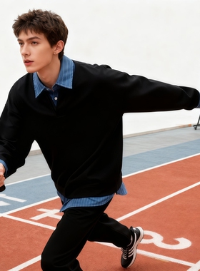 假两件衬衫领卫衣男春季装加肥加大码潮上衣外套加绒白色黑色灰色