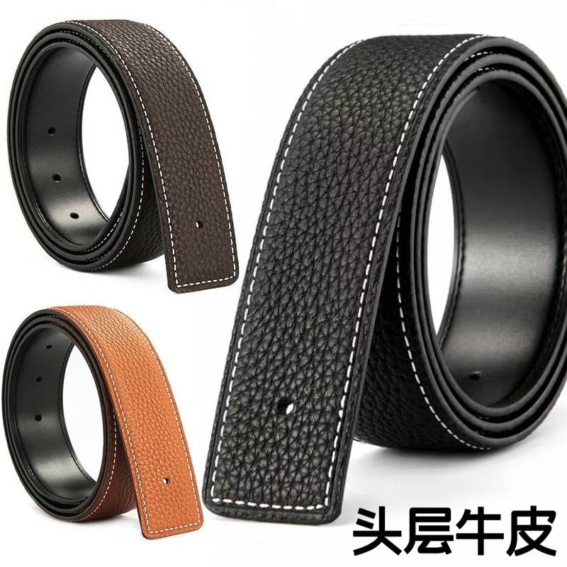 爱马男仕h扣无头皮带男真皮不带头平滑扣头层牛皮3.8不带扣头3.