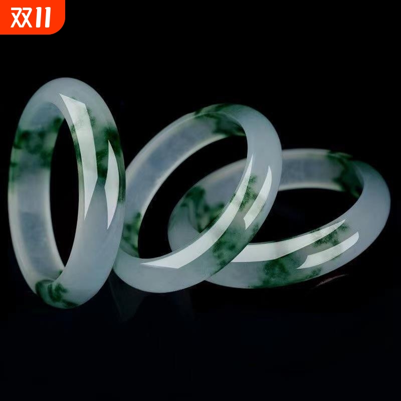 新款独龙玉手镯冰飘蓝花女士手镯翡翠色高冰飘花冰种玉手镯正品