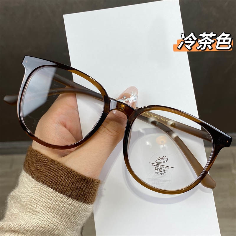 韩系超轻近视眼镜女可配有度数防蓝光平光素颜大框茶色眼睛框镜架