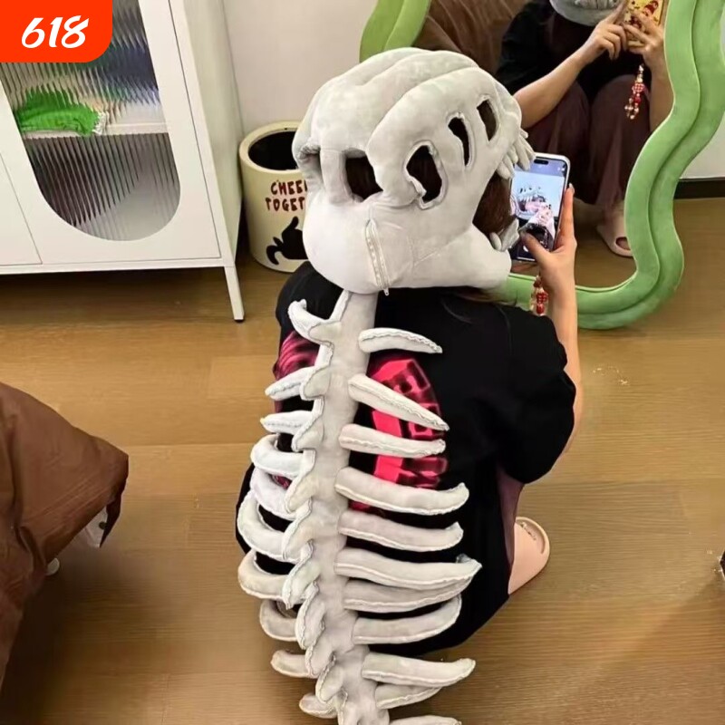 鹿晗同款恐龙骨架头套外骨骼玩偶毛绒玩具睡觉抱枕靠垫靠枕礼物男