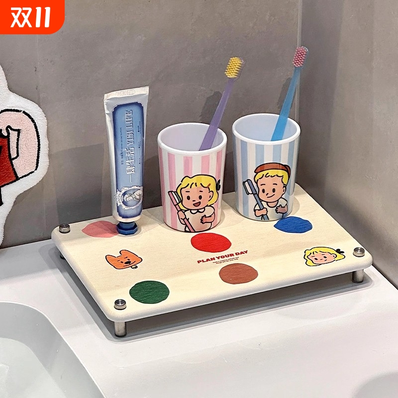 可爱硅藻泥吸水垫洗漱台面牙刷置物架电动牙刷漱口杯架沥水垫杯垫