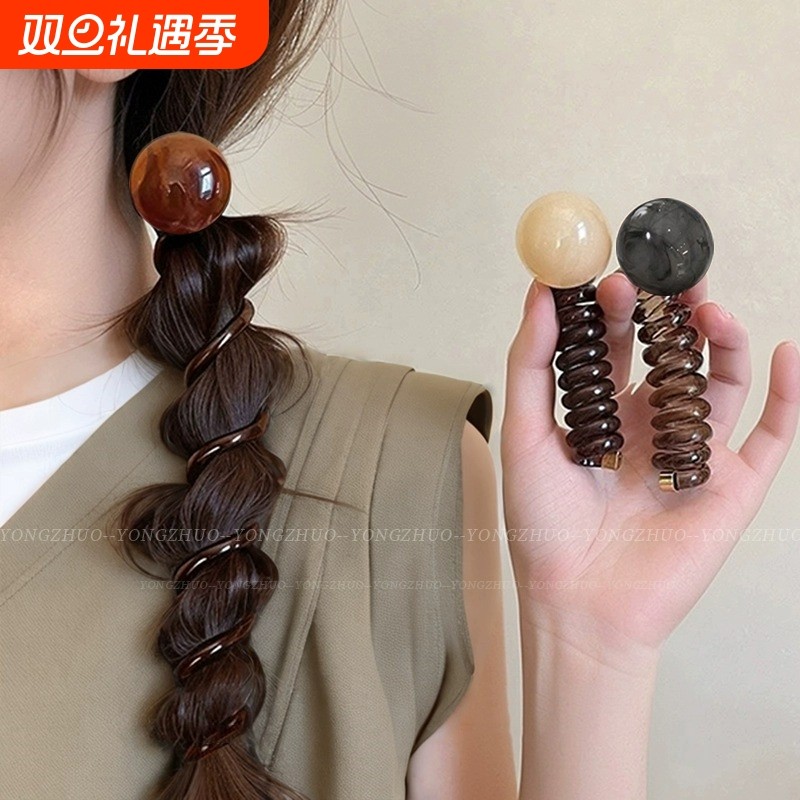 复古简约泡泡辫头绳女2025新款高端电话线发圈扎马尾编发神器头饰