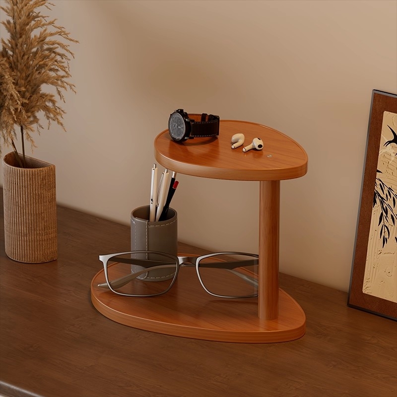 玄关双层实木置物架收纳架