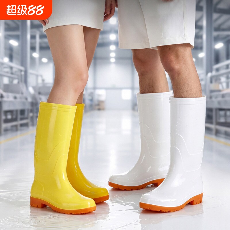 高筒食品厂防油耐酸碱雨鞋男女士高筒白色中筒黄色防水养牧场水鞋